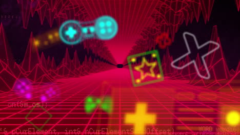 animación del procesamiento de datos sobre iconos de juegos