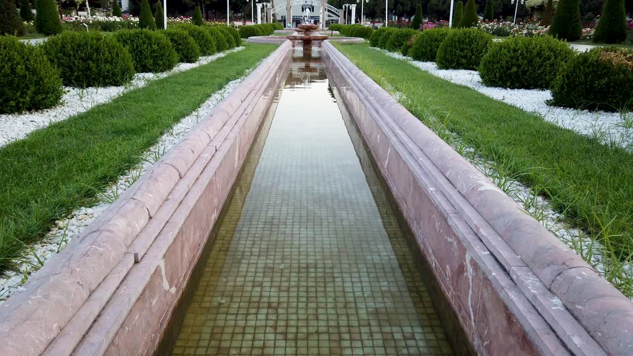 Peaceful scenery of fountain in the park at Istanbul,Turkey.07 June 2019