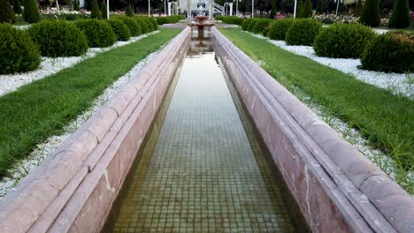 peaceful scenery of fountain in the park at istanbul,turkey.07 june 2019