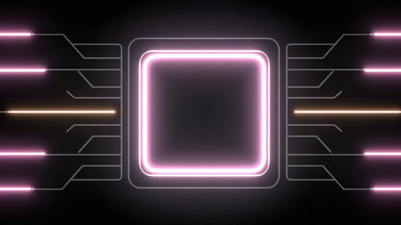 Futuristic Neon Frame with Circuit Patterns: A Glowing Interface Designed for Digital Environments, Showcasing Technology and Innovation with a Striking Visual Appeal