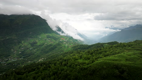 picturesque, famous mountain summit, dragons jaw, sapa, vietnam. aerial