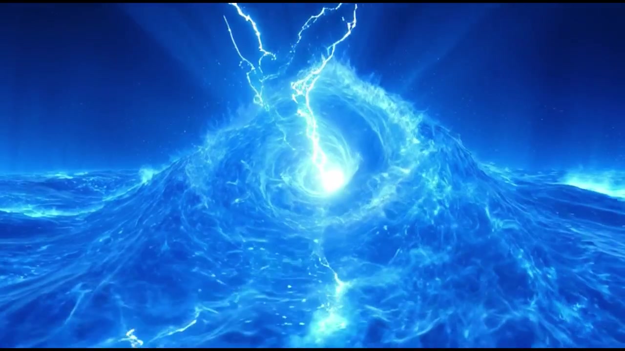 Abstract Animation of a Glowing Blue Energy Vortex with Lightning