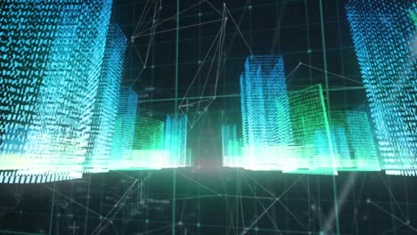 animation of glowing servers over connections and grid