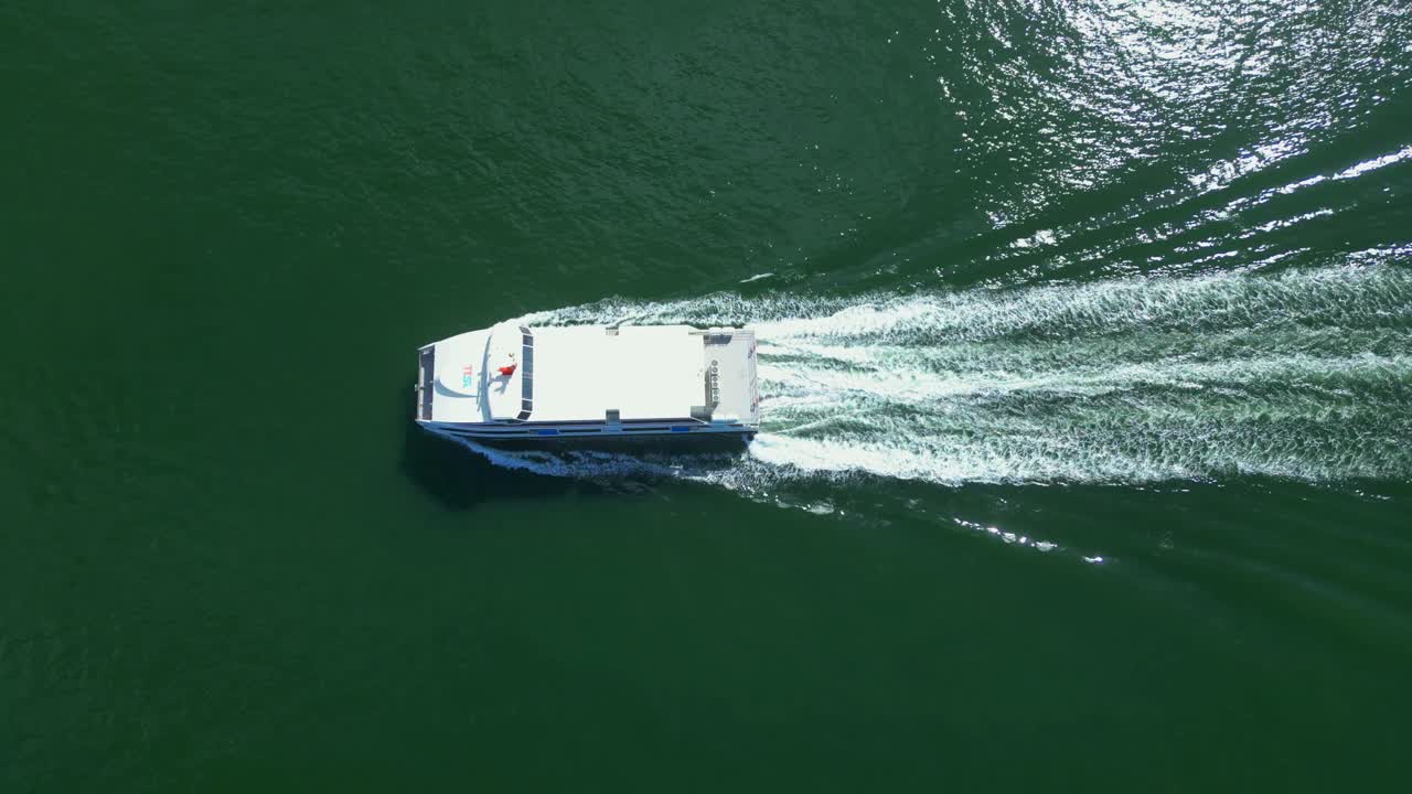 Aerial view of a ferry on the water
