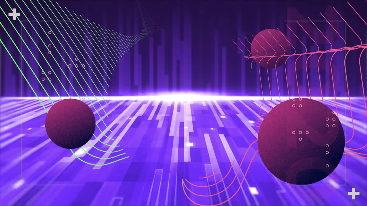 Abstract geometric shapes and lines animation over futuristic digital background