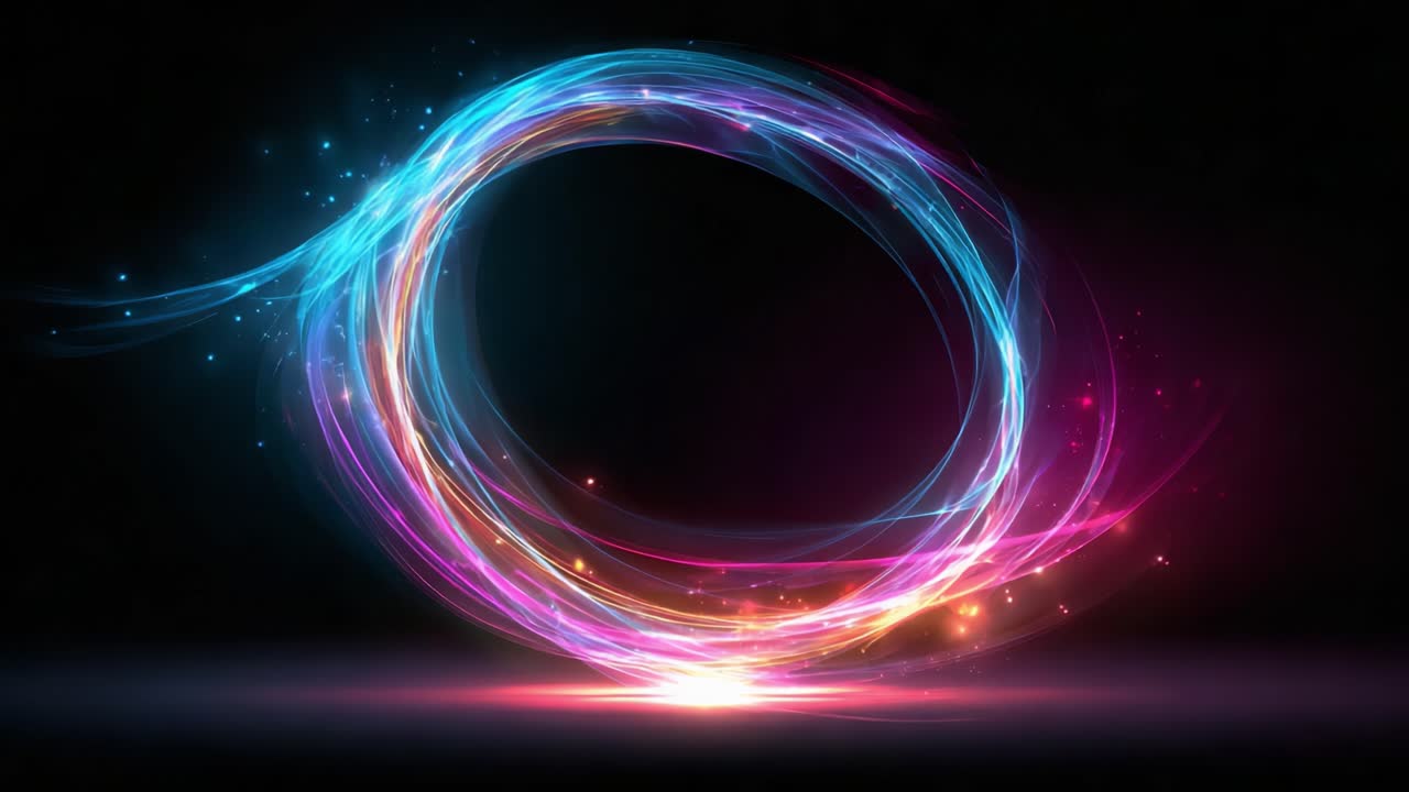 A Captivating Display of Light and Color: Vibrant Swirls in a Dynamic Loop Representing Energy and Motion in a Dark Background