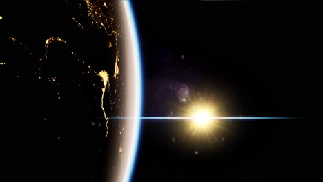 el espacio, el sol y el planeta tierra por la noche