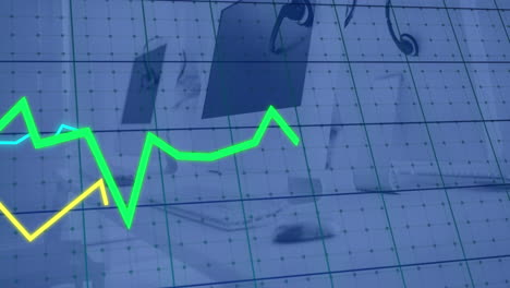 animación de líneas y procesamiento de datos financieros en la oficina