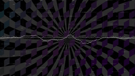 animación de ondas sonoras blancas que se mueven sobre rombo y patrón de rayas en movimiento