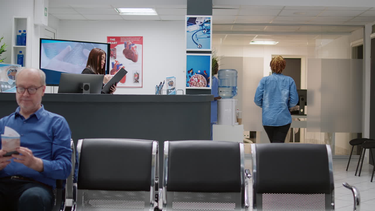 Hospital Waiting Room with Patients and Staff