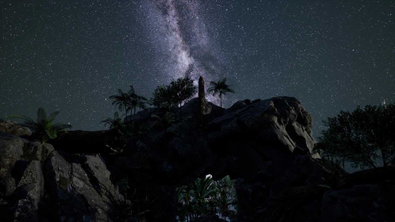 모래석 협곡 벽 위에 있는 은하계