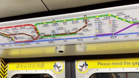 lights blinking on the mtr map inside the train in hong kong