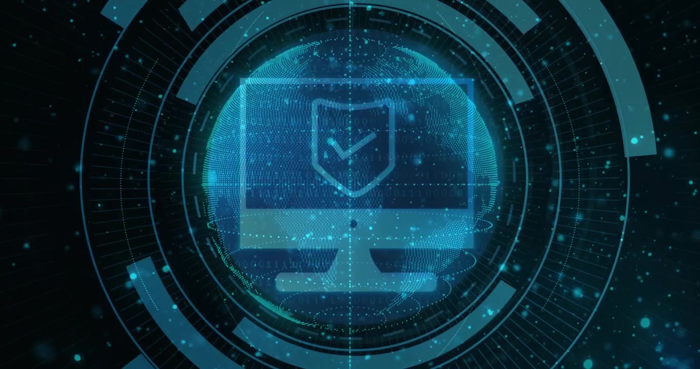 Digital Globe with Cybersecurity Shield Icon and Data Network