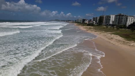 Rough Waves On The Shores Of Palm Beach Coastal Suburb During Cyclone Alfred In Gold Coast, Queensland, Australia. Aerial Drone Shot