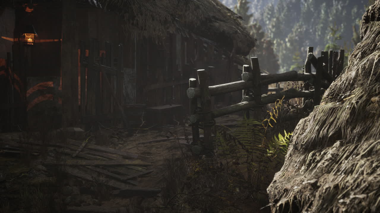 소나무 숲 속 의 옛 레트로 마을