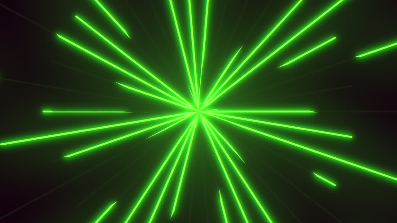 Dynamic green laser beam in circular motion on black background