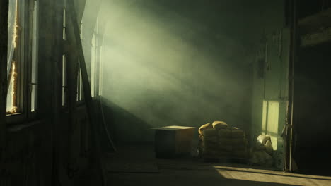 abandoned industrial building interior with sunlight