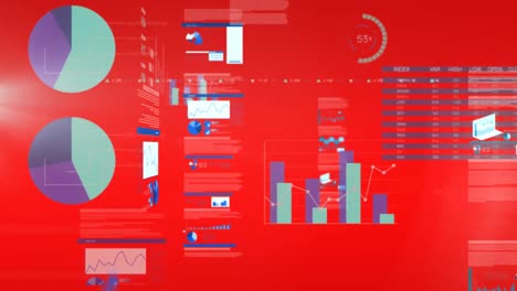 animación del procesamiento de datos financieros sobre un fondo rojo