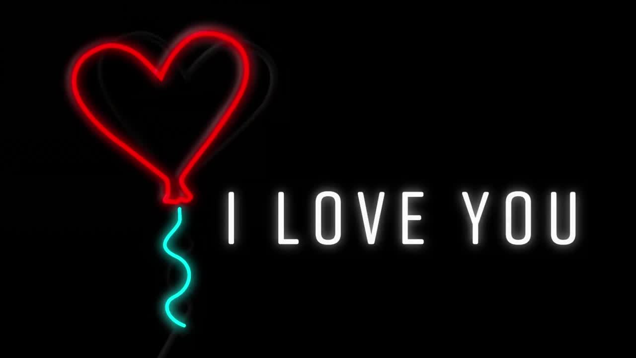 검은 바탕에 네온으로 그린 "i love you"의 애니메이션