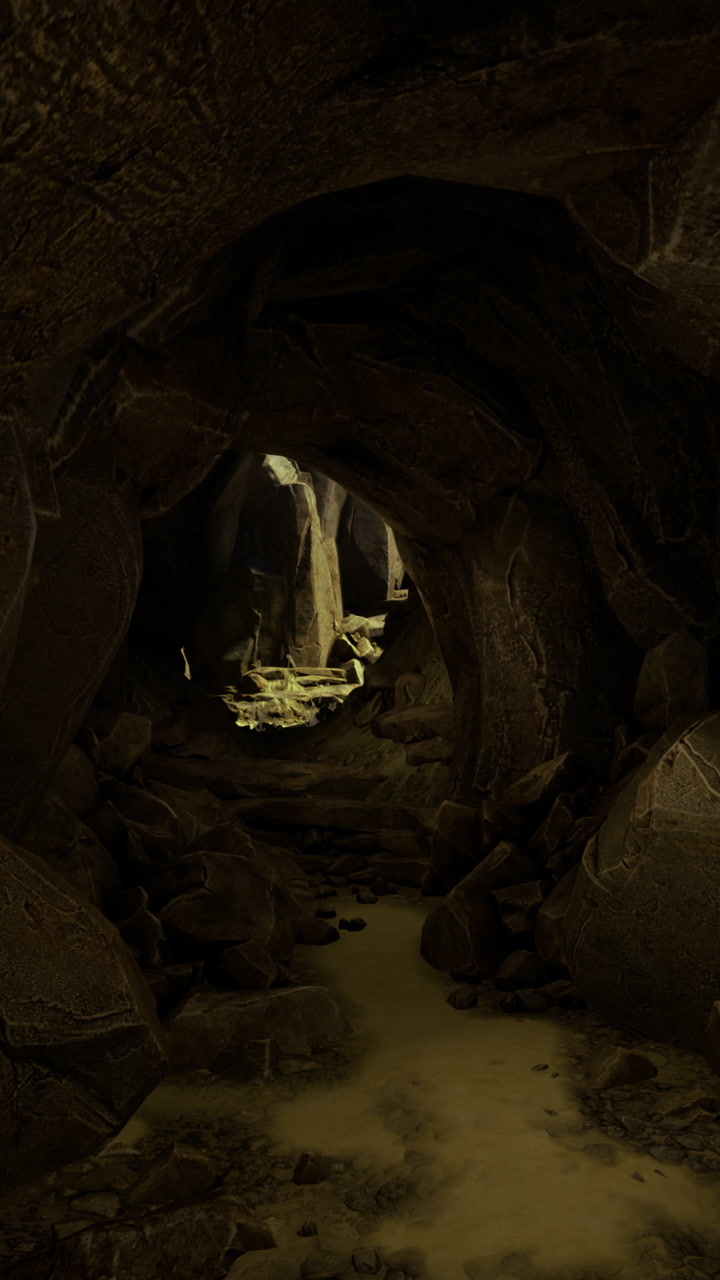 Esplorare una misteriosa grotta sotterranea piena di rocce e ombre