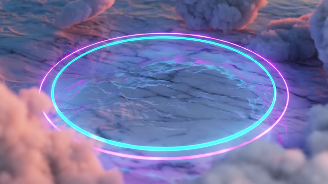 구름 을 가진 대리석 에 있는 추상적 인 네온 원