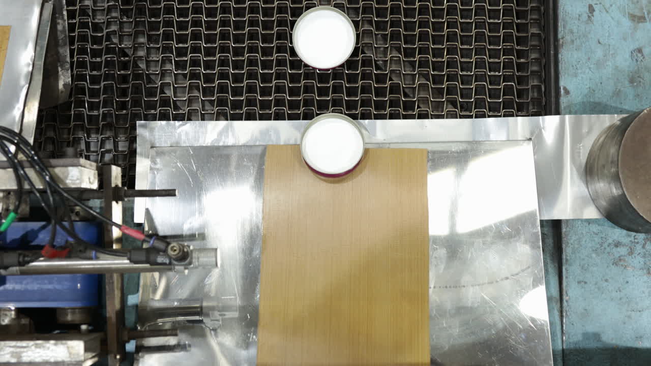 Flaskelåg bevæger sig på transportbåndet til en kapselpåsætningsmaskine på en industrifabrik
