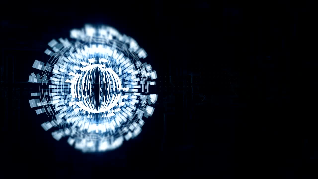 esfera azul 3d está girando en el espacio, fondo una placa de carga eléctrica