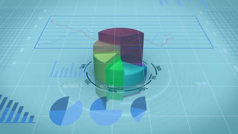 Animation-Der-Finanzdatenverarbeitung-über-Finanzdiagramme-Auf-Blauem-Hintergrund