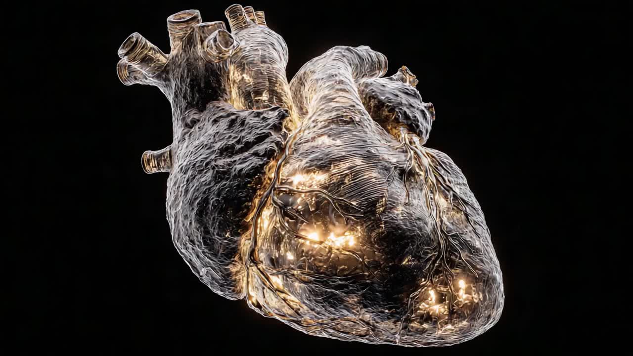 A Stunning Visual Representation of the Heart, Illuminating the Intricacies of Its Anatomy with Lights, Showcasing the Life and Vitality Within the Human Body