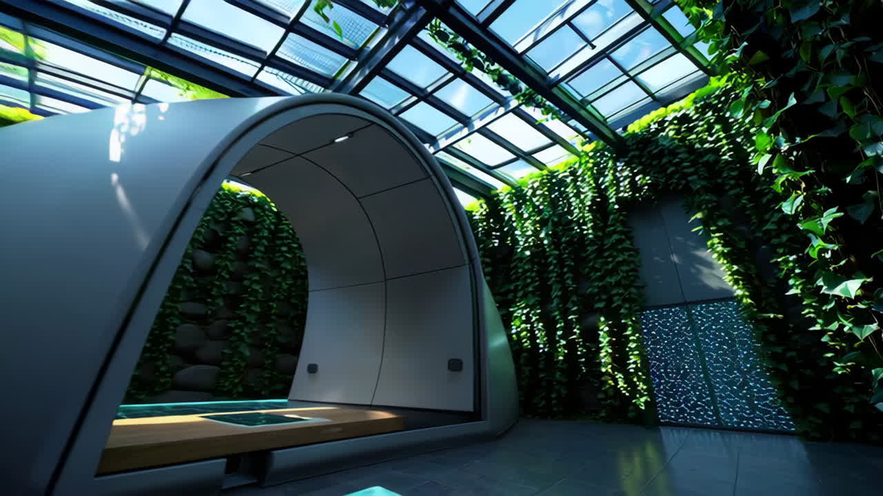 Modern, Futuristic, Green Interior Space