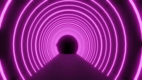 Bewegung-Durch-Einen-Tunnel-Aus-Konzentrischen-Rosa-Neonbögen,-Die-Auf-Schwarzem-Hintergrund-Pulsieren