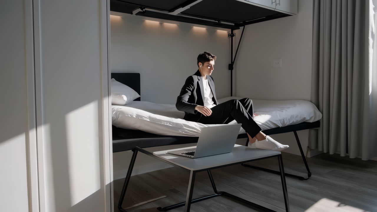 Modern Compact Living Space with Hidden Bed Workspace