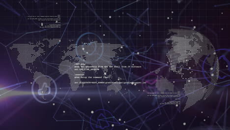 animación del procesamiento de datos digitales sobre el globo y las conexiones en fondo negro