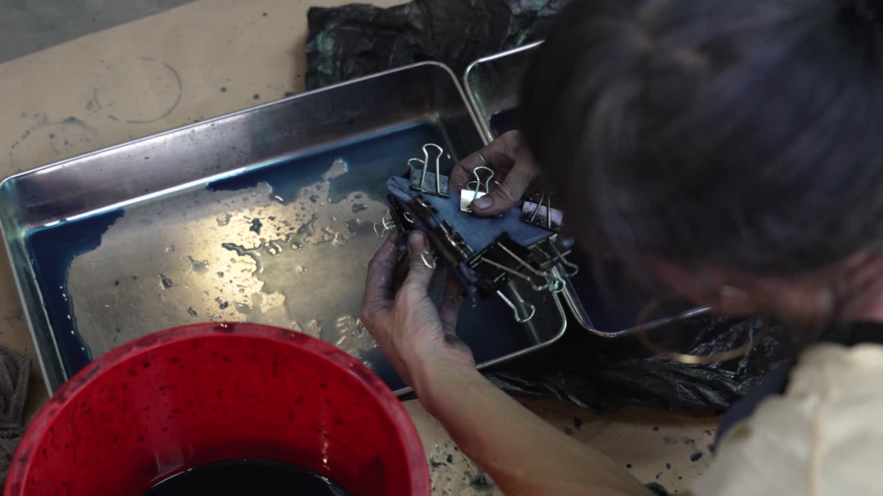 Close-up view, traditional fashion colour methods, Indoor workspace