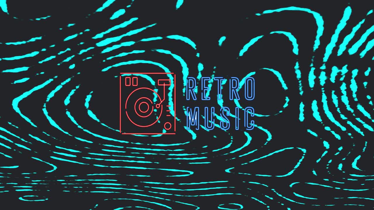 animación de música retro sobre fondo negro con ondas verdes
