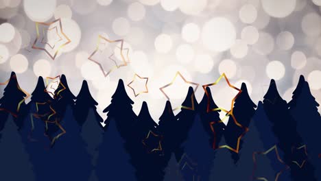 Animation-of-stars-falling-over-fir-trees-at-christmas