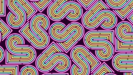 iluminación de línea de guión de corazón de neón patrón móvil colorido, red de tecnología transferencia de datos digitales, diseño conceptual del día de san valentín, brillante en fondo negro animación de bucle sin costuras 4k con espacio