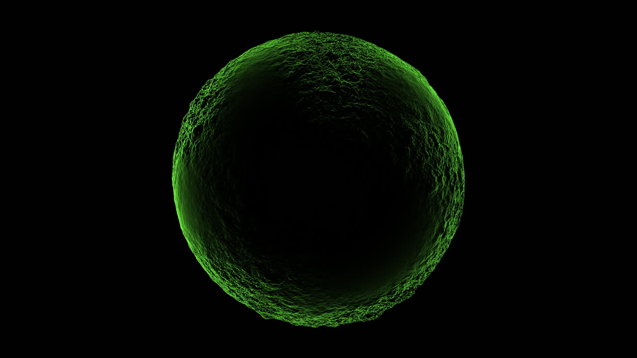 Immersive 3d model of a reflective green sphere composed of stacked irregular shapes