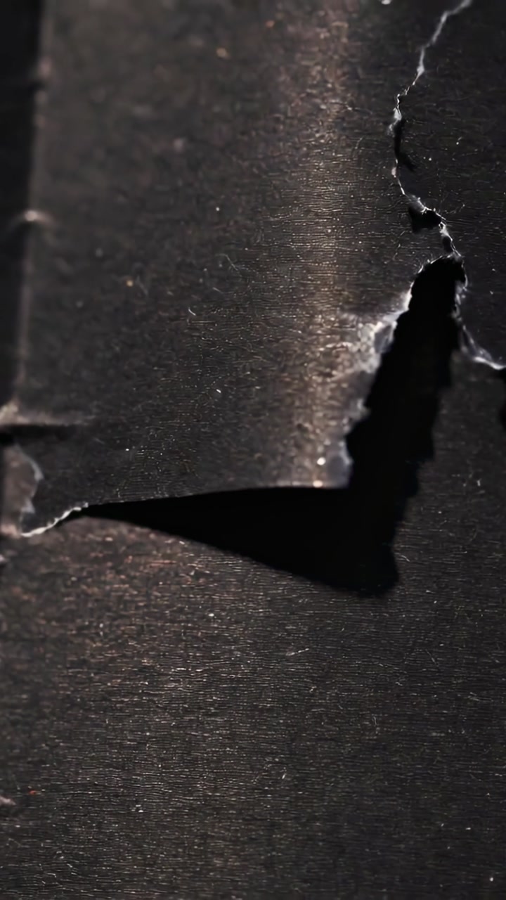 Close-up of Torn Black Paper Revealing Dark Void