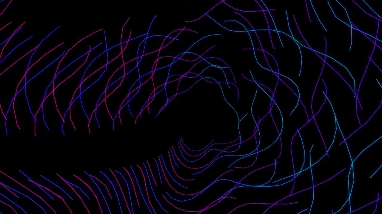 Motion graphics astratte con linee ondulate al neon luminose