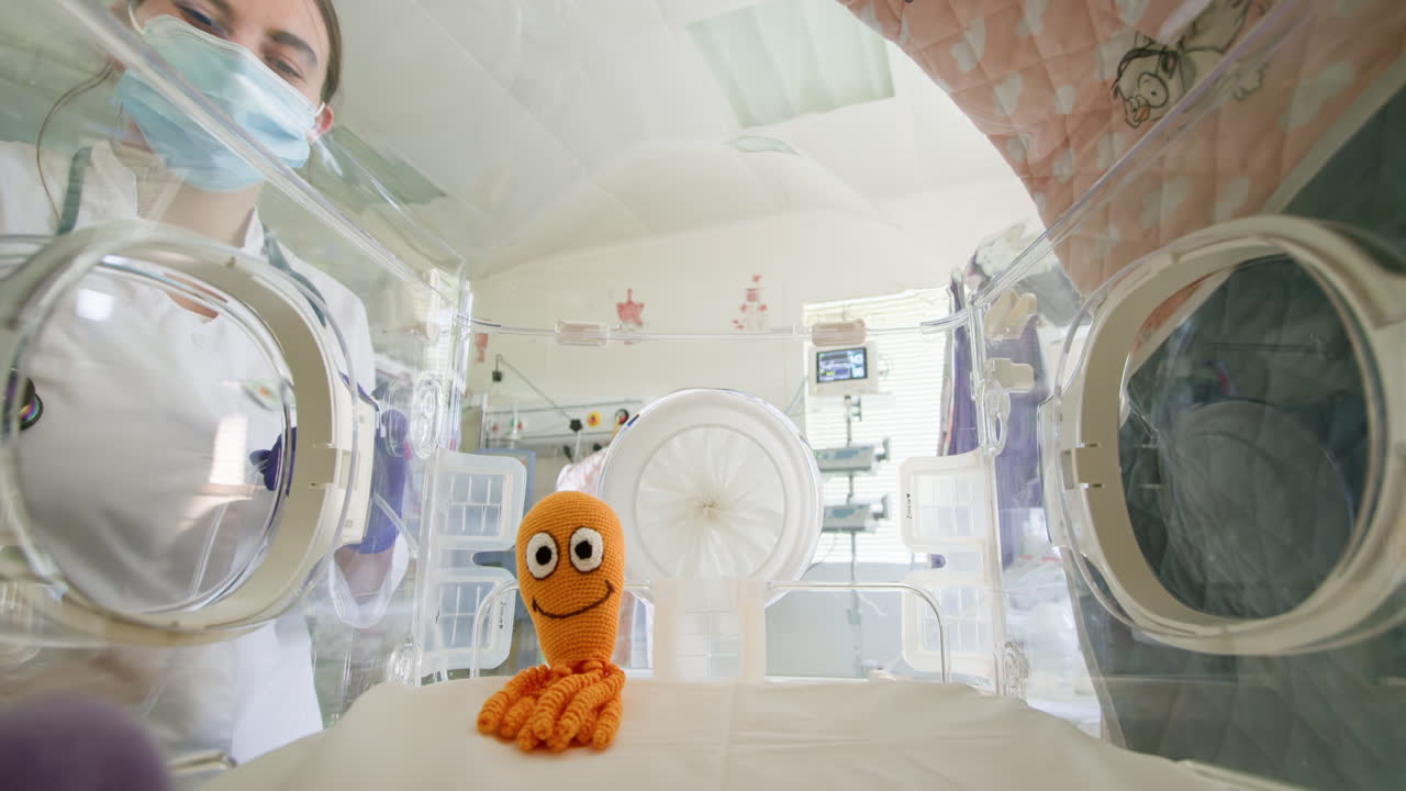 atención médica de un recién nacido en una incubadora