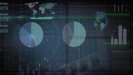 Animation-Von-Statistiken-Und-Datenverarbeitung-Auf-Dunklem-Hintergrund