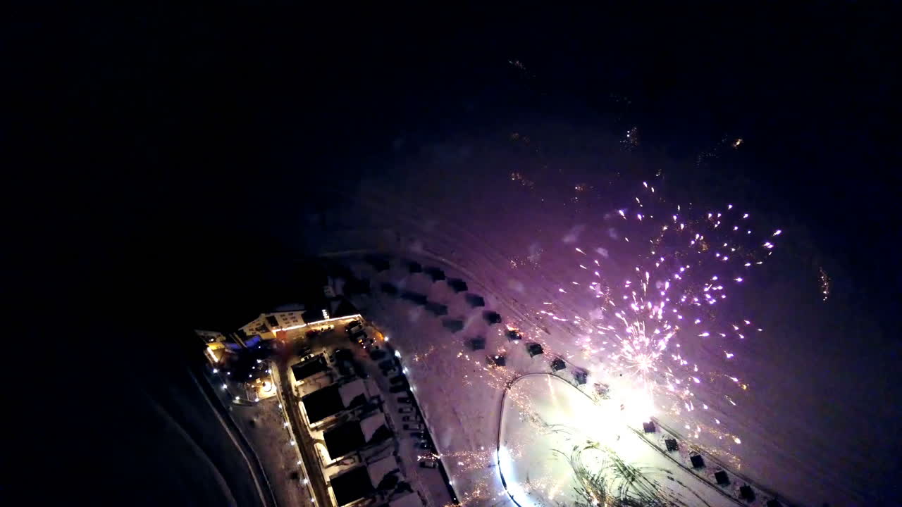 Aerial view beautiful fireworks show in the night sky