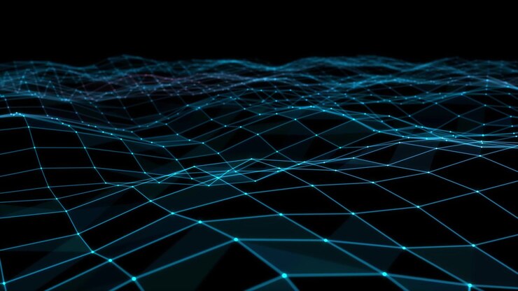 Onda di dati digitali astratta con nodi luminosi e linee di connessione
