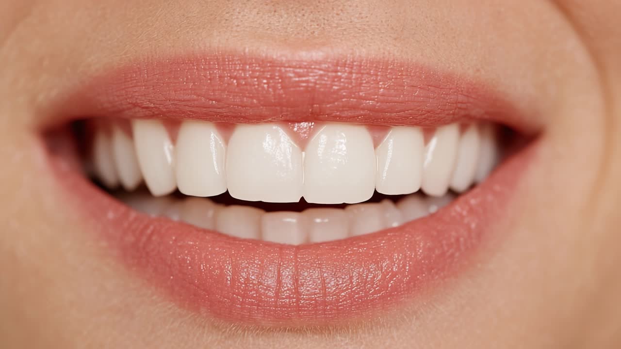 A Journey Through Smiles: Close-Up Look at Natural Teeth and Lips Displaying Radiant Expressiveness in Two Distinct Frames of a Friendly Smile