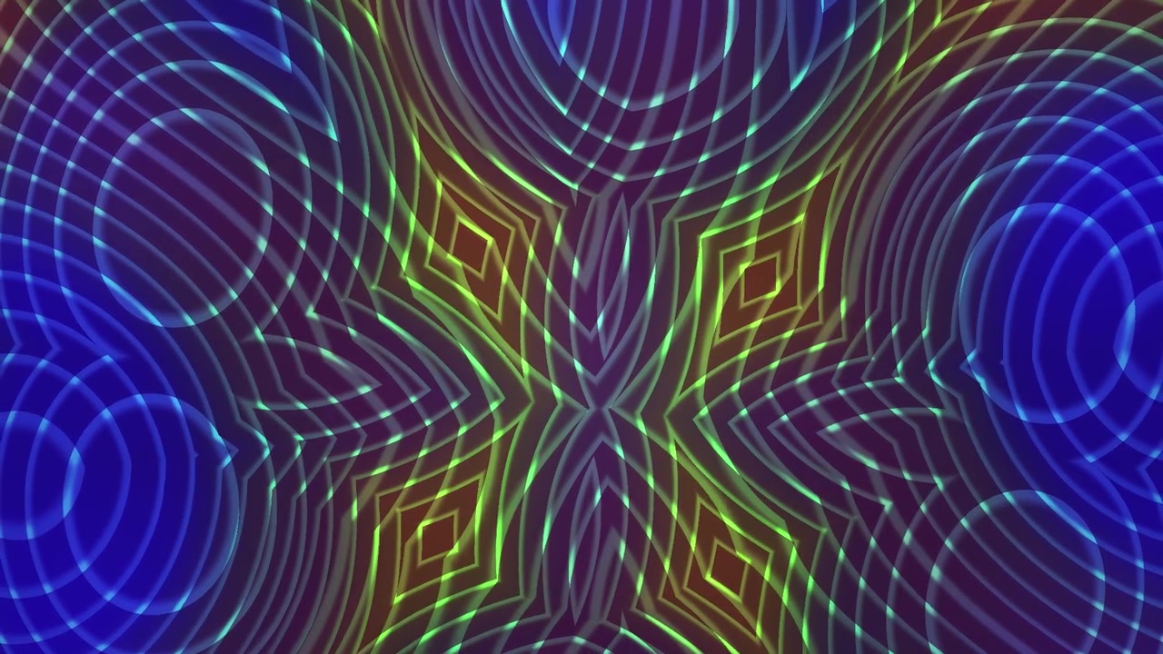 Loop continuo di caleidoscopio psichedelico con linee neon luminose