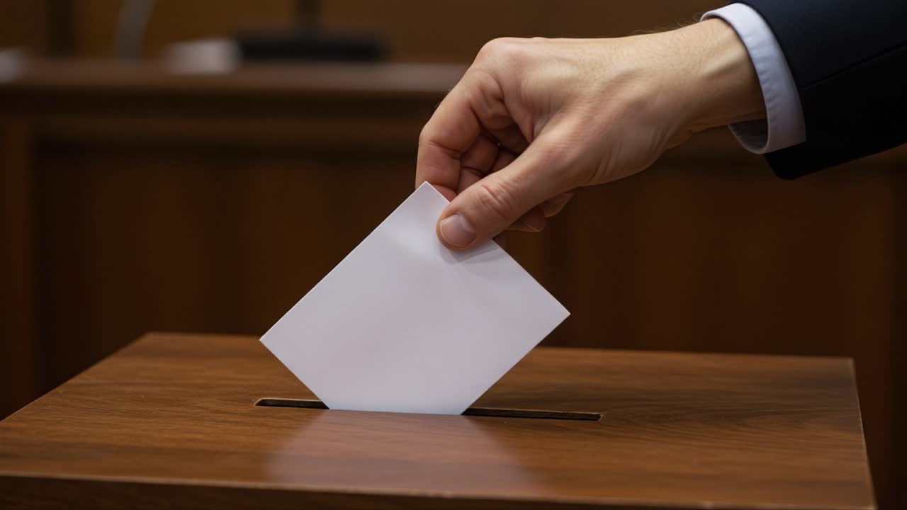 A Person Casting a Vote into a Ballot Box in a Courtroom Setting, Capturing the Democratic Process with a Focus on Civic Engagement and Voting Rights Importance