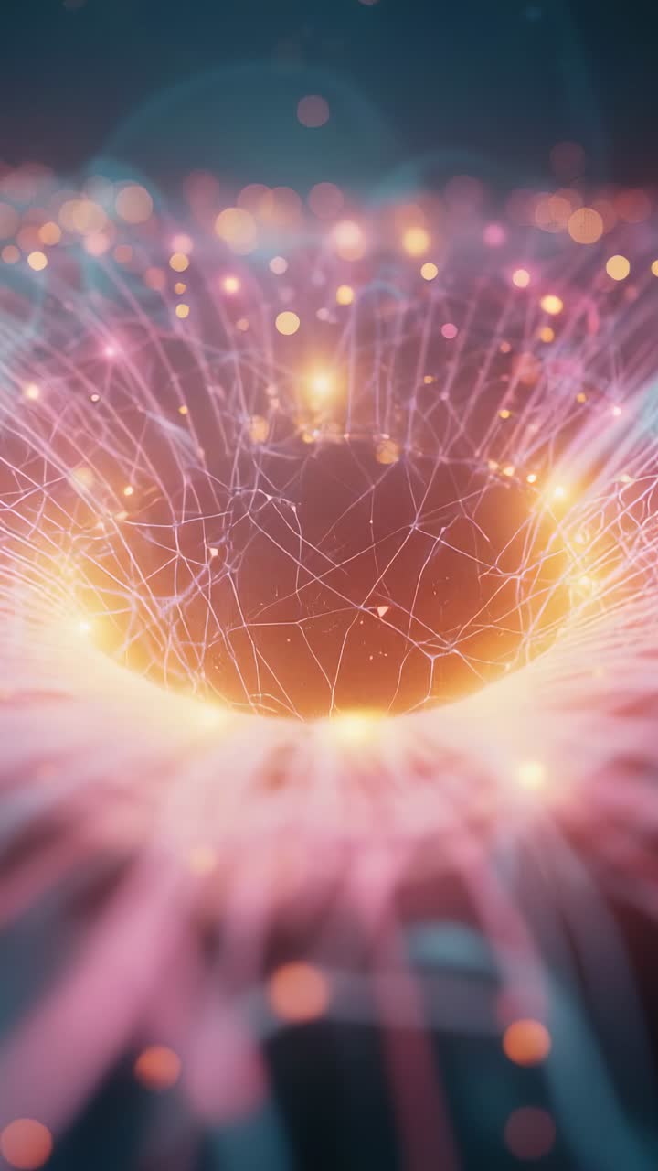 Vertical video: Opening lights shifting, pulsing glowing mesh forming central vortex in dark scene
