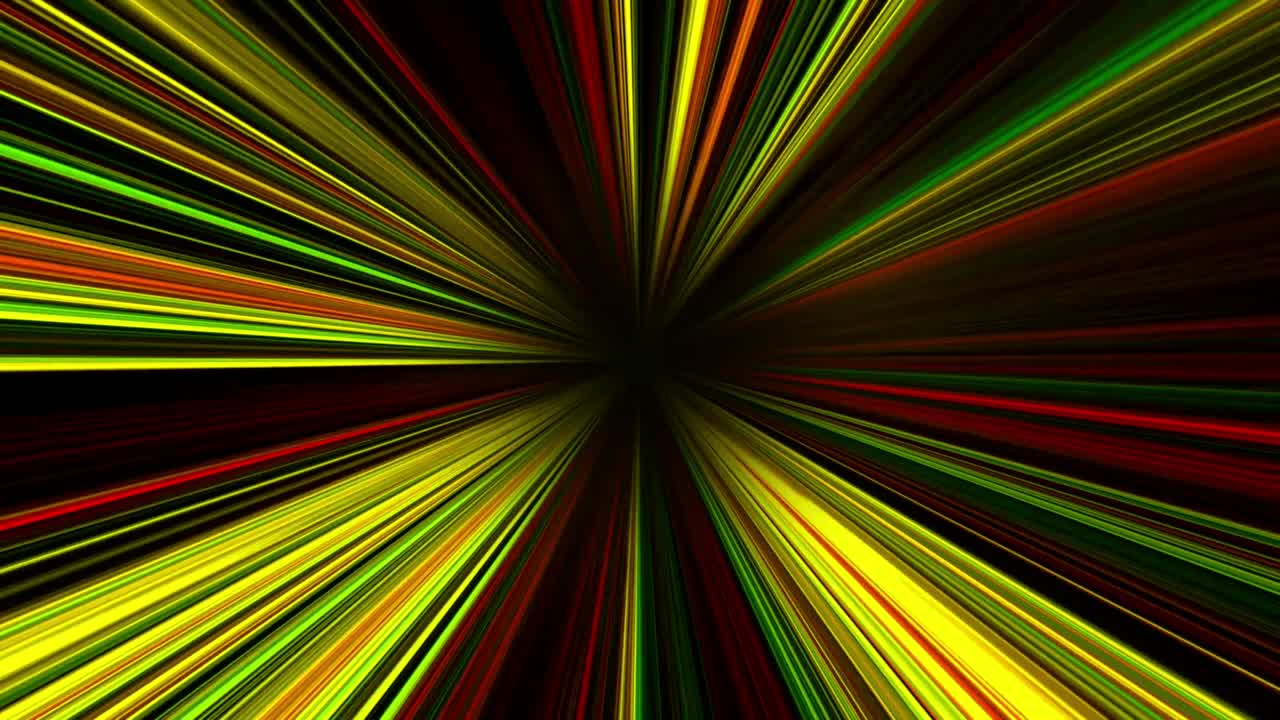 Animation colorful speed lines effect isolate on black background.