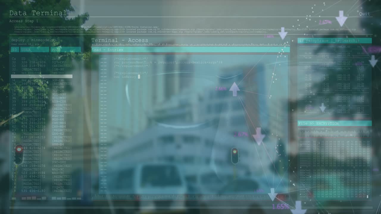 Animation of data processing over cityscape